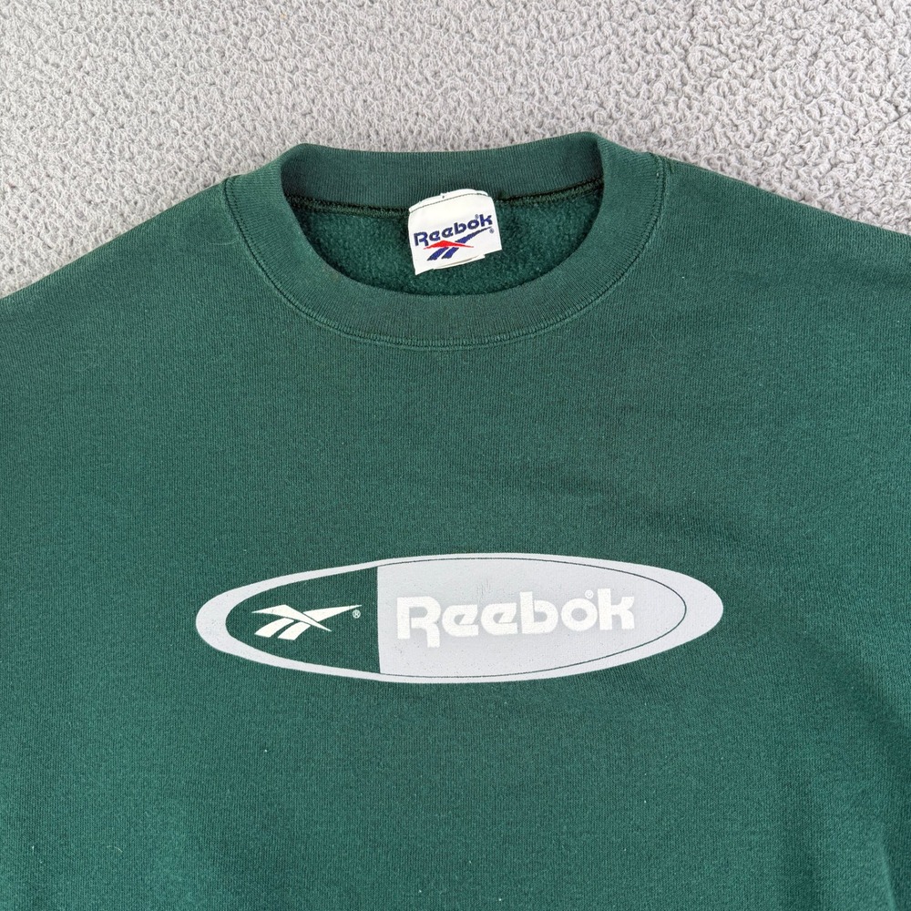 Vintage Reebok Sweatshirt Men XL Green Made in USA Big Logo‎ Spellout Y2K 90s